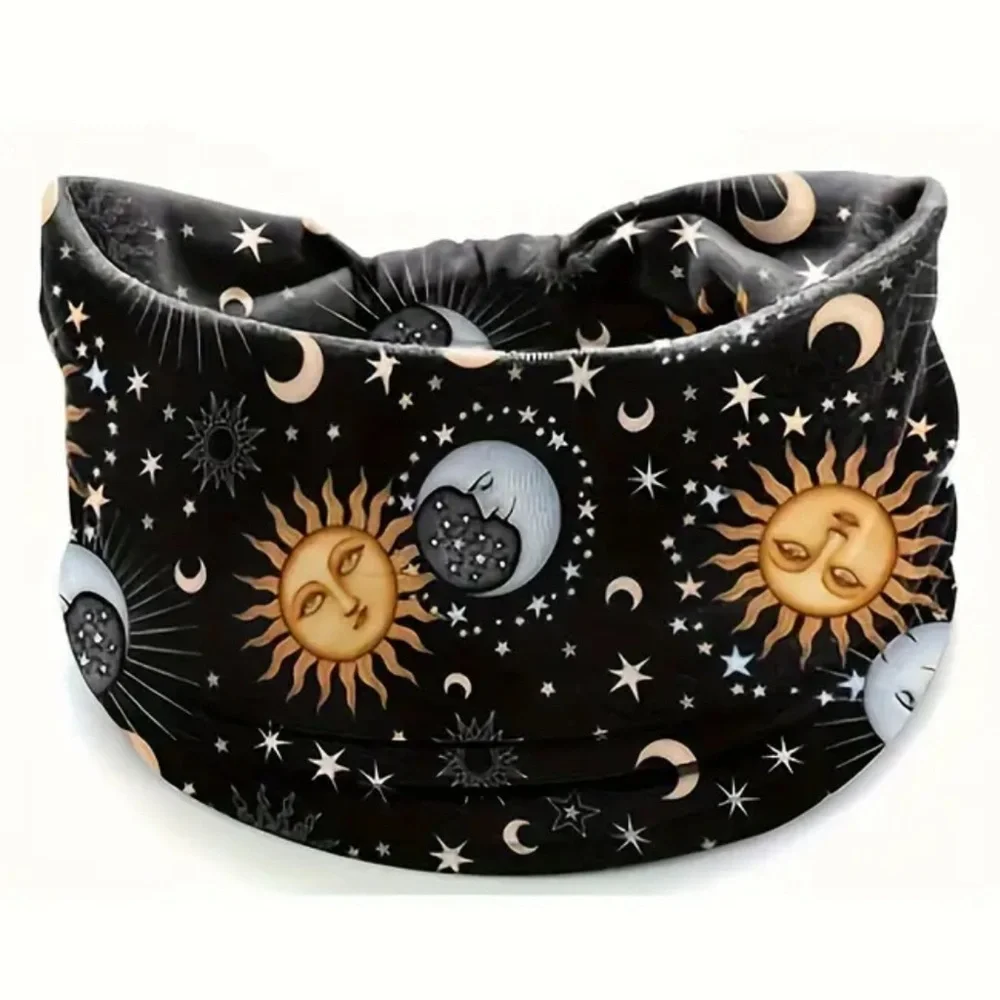 26. Black Celestial Print Stars and Moon Bohemian Headband